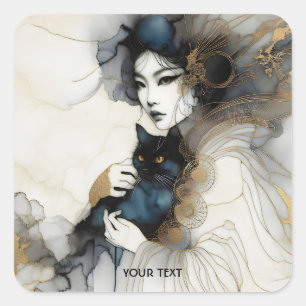 Sticker Carré Imaginaire mignonne japonaise fille chat