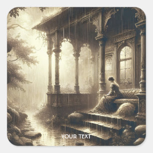 Sticker Carré Imaginaire Mignonne Pluie Ruines Fille