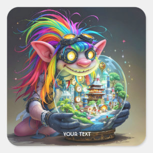 Sticker Carré Imaginaire Mignonne Troll Faire Ville