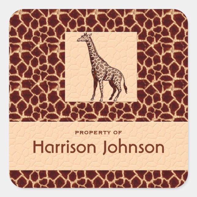 Sticker Carré Impression de girafe classique avec propriété de t (Devant)