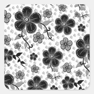 Sticker Carré Impression florale noire et blanche