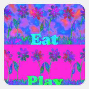 Sticker Carré Imprimer Art Motivational Vibrant "Eat Love & Play