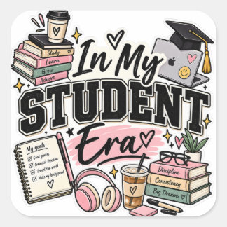 Sticker Carré In My Student Era – Cute College Student Graduatio