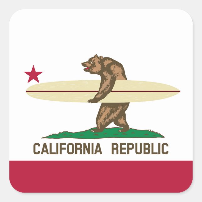 Sticker Carré Indicateur California Surfer Bear (Devant)