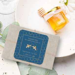 Sticker Carré Indigo & Honeycomb Golden Bee Wedding shower