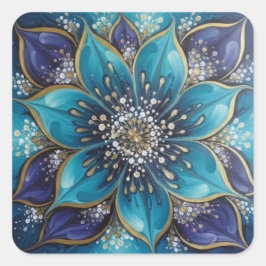 Sticker Carré IndigoTealFloralMandala 