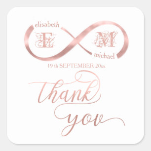 Sticker Carré Infinity rose or romantique monogramme calligraphi