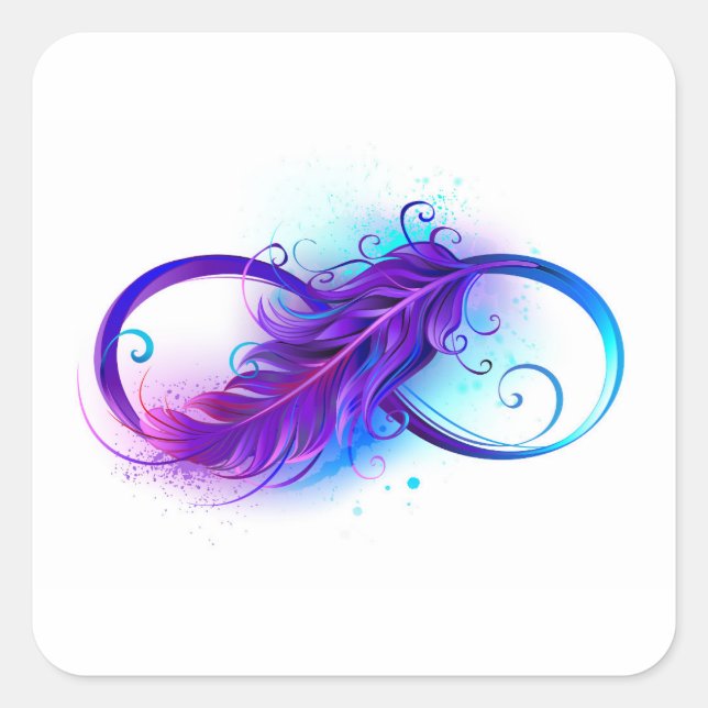 Sticker Carré Infinity with purple feather (Devant)
