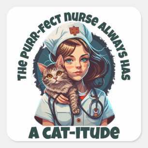 Sticker Carré Infirmière de chats à usage péremptoire