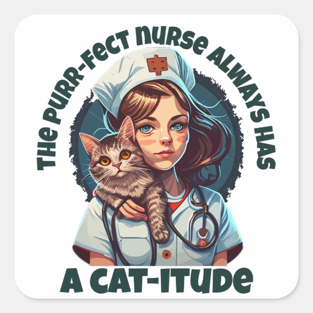 Sticker Carré Infirmière de chats à usage péremptoire (Devant)