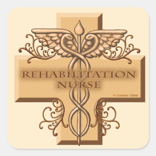 Sticker Carré Infirmière de réadaptation Caduceus (Devant)