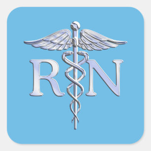 Sticker Carré Infirmière inscrite RN Argent comme Caduceus Baby
