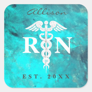 Sticker Carré Infirmière inscrite RN Caduceus Turquoise Personna
