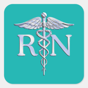 Sticker Carré Infirmière inscrite RN Stylish Caduceus sur Turquo