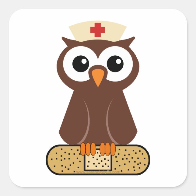 Sticker Carré Infirmière Owl (avec bandaid) (Devant)