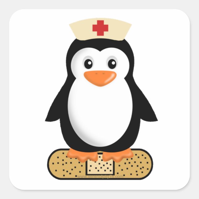 Sticker Carré Infirmière Penguin (avec Bandaid) (Devant)