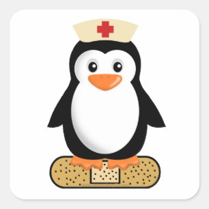 Sticker Carré Infirmière Penguin (avec Bandaid)
