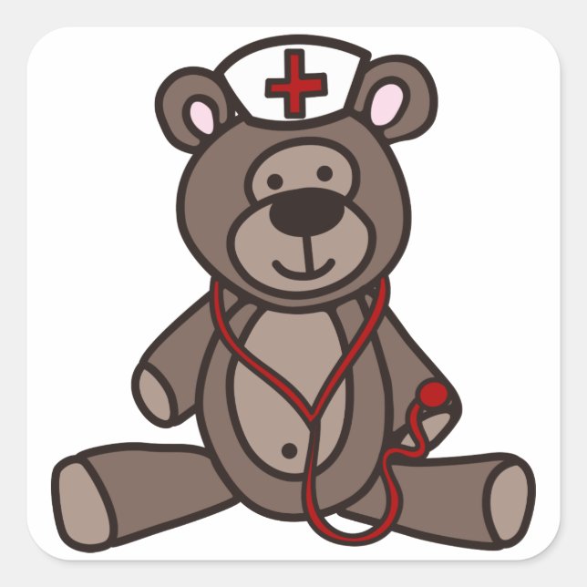 Sticker Carré Infirmière Teddy Bear (Devant)