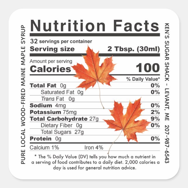Sticker Carré Informations nutritionnelles sur le sirop d'érable (Devant)