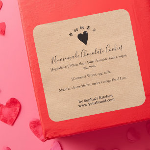 Sticker Carré Ingrédient de boulangerie minimaliste Heart Kraft