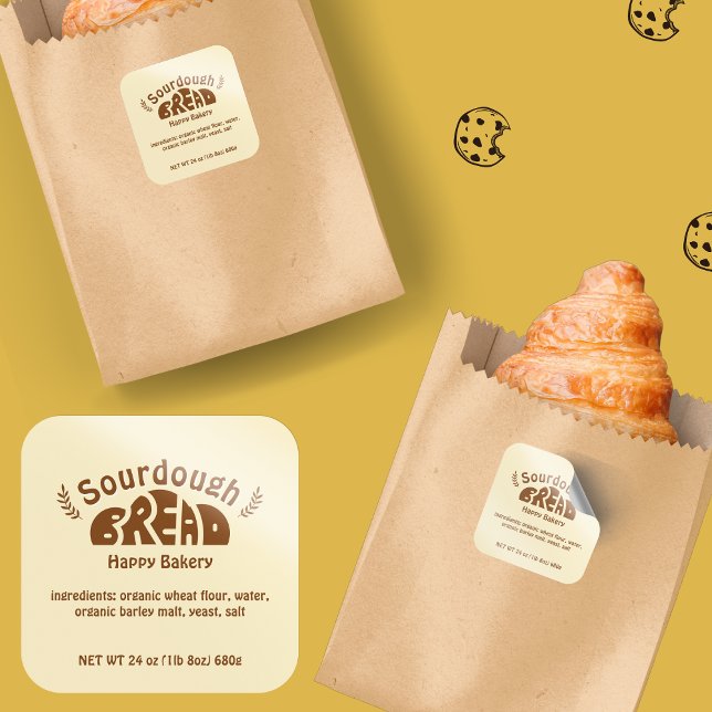 Sticker Carré Ingrédients de cuisson du pain de pâte (Sourdough Bread Baking Ingredients Square Sticker)