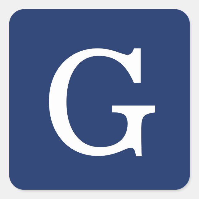 Sticker Carré Initial Letter Monogram Blue White Plain Simple (Devant)