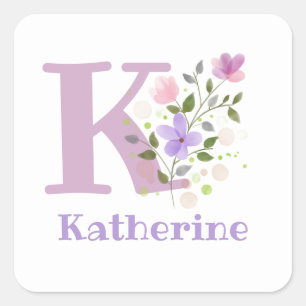 Sticker Carré Initial Plus Nom Katherine & Flowers Design