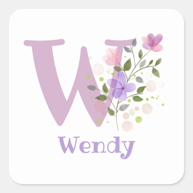 Sticker Carré Initial Plus Nom Wendy Floral Design (Devant)