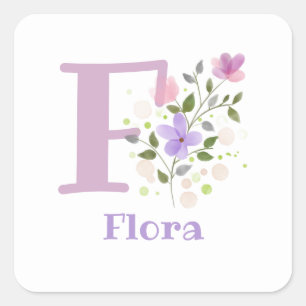 Sticker Carré Initiale Plus Nom Flora & Fleurs Design