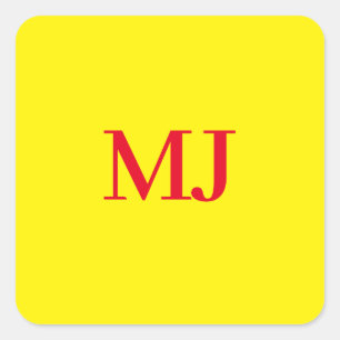 Sticker Carré Initiales en monogramme jaune simple et tendance