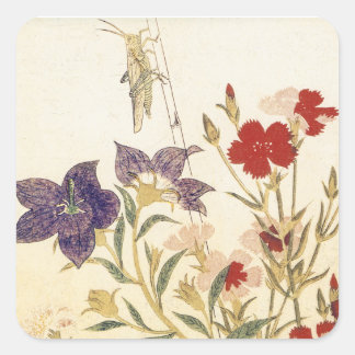 Sticker Carré Insectes et fleurs d'Utamaro