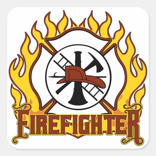 Sticker Carré Insigne de pompier et incendie (Devant)
