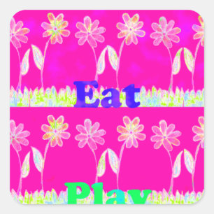 Sticker Carré Inspirational Love Manger Jouer Flower Design
