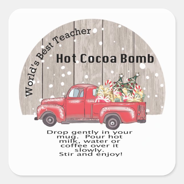 Sticker Carré Instructions pour la bombe à cacao chaud, Meilleur (Devant)