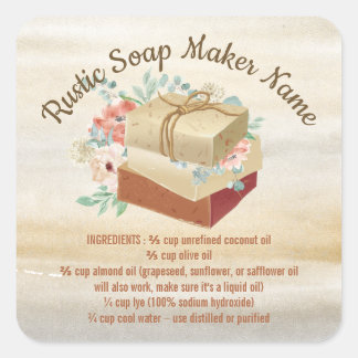 Sticker Carré Instructions pour les ingrédients de savon rustiqu