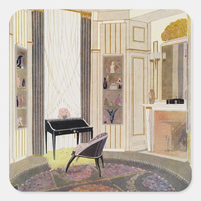 Sticker Carré Intérieur avec mobilier conçu par Ruhlmann, de (Devant)
