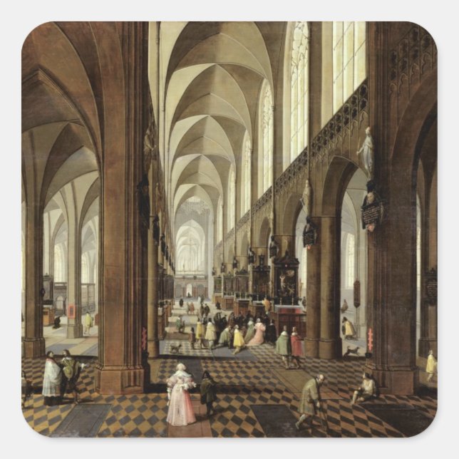 Sticker Carré Intérieur de la cathédrale d'Anvers, vers 1650 (Devant)