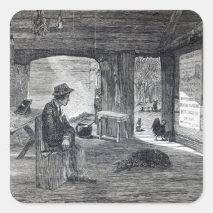 Sticker Carré Intérieur d'une hutte de colons en Australie