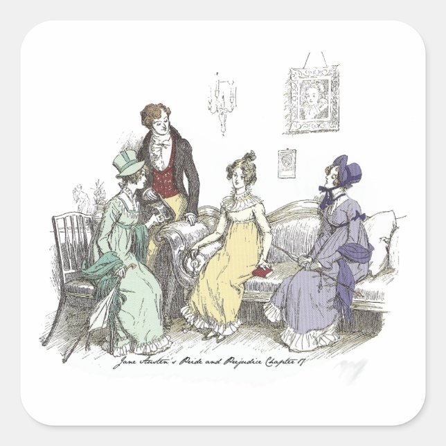 Sticker Carré Invitation du parti Jane Austen Fierté et préjugés (Devant)