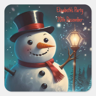 Sticker Carré Invitation joyeuse de la fête des neiges - Carte d
