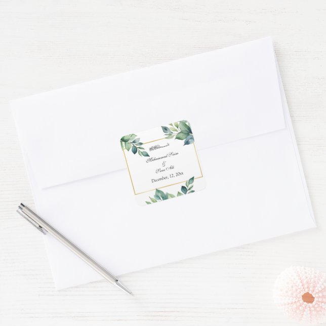 Sticker Carré Invitation musulmane Feuille des Eucalyptus modern (Enveloppe)