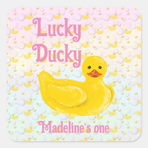 Sticker Carré Invitation pour le premier anniversaire de Lucky D
