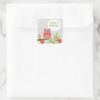 Sticker Carré Invitation pour une fête d'anniversaire de Hibou M