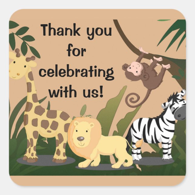 Sticker Carré Invitations Baby showers personnalisés, Animaux de (Devant)