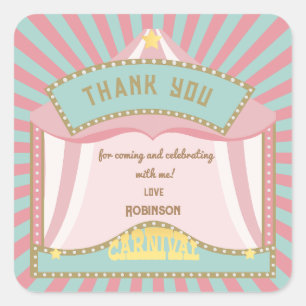 Sticker Carré Invitations d'anniversaire du carnaval rose Retro