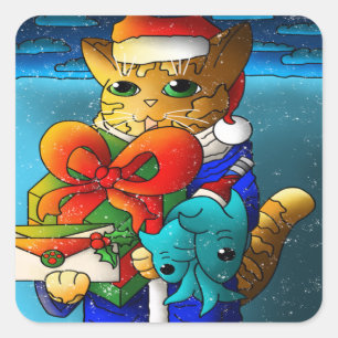 Sticker Carré Invité du chat de Noël