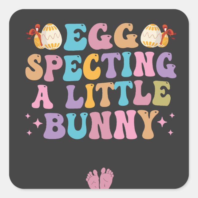 Sticker Carré Inviter un petit lapin Grossesse de Pâques cadeau (Devant)