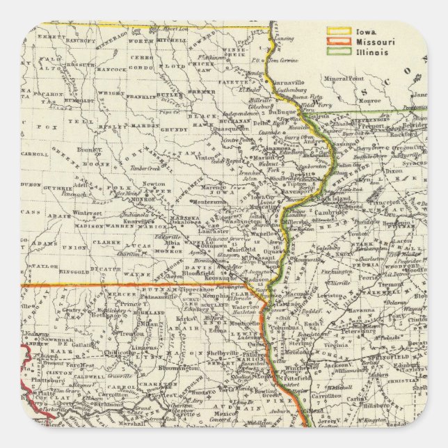 Sticker Carré Iowa, Missouri et Illinois (Devant)