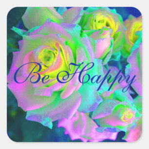 Sticker Carré Iridescente esthétique Roses précoces Soyez heureu