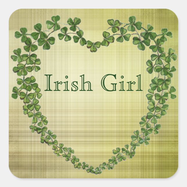 Sticker Carré Irish Girl Shamrock Heart (Devant)
